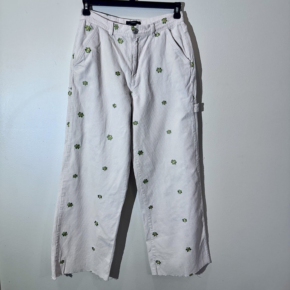 Wide Leg Cargo Embroidered Forever 21 Sz L Baggy Corduroy Pants Cottagecore Fray